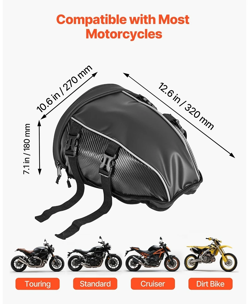 Mecale 10L Motorcycle Tail Bag Waterproof with Rain Cover and Shoulder Strap