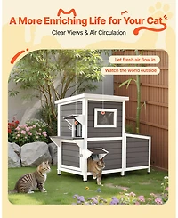 Cozito Cat House Outdoor 2-Story Wooden Shelter for 3 Cats