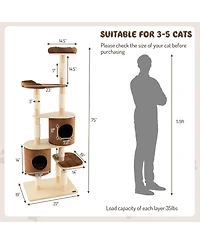 Cozito Cat Tree 6-Tier 75 in Wooden Tower with 2 Condos Perch