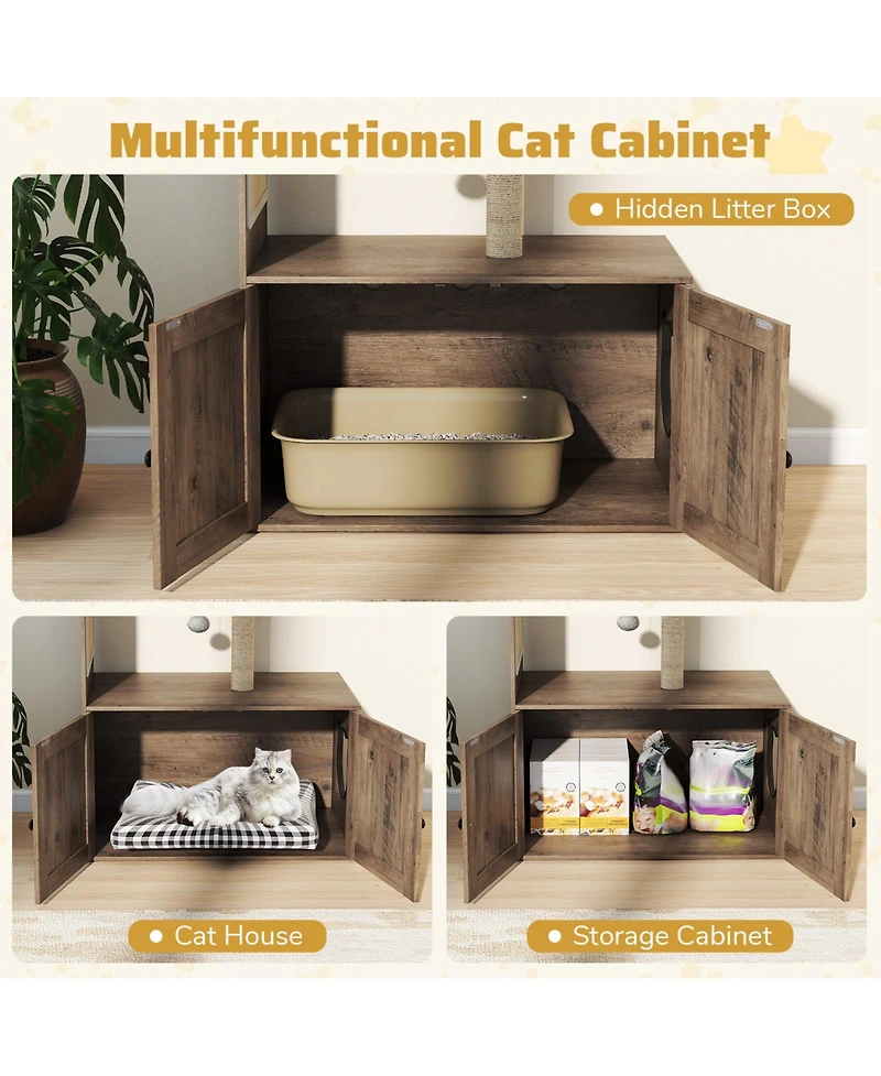 Cozito Cat Tree 34 in with Litter Box Enclosure and Sisal Post