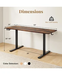 Sugift Electric Standing Desk with 3 Memory Heights and 2 Hanging Hooks and Cable Holes-Rustic