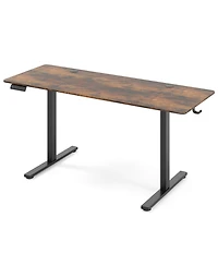 Sugift Electric Standing Desk with 3 Memory Heights and 2 Hanging Hooks and Cable Holes-Rustic