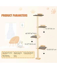 Gouun 4-Tier Wall Mounted Cat Shelves with Jumping Boards and Scratching Posts, Pine Wood Cat Climbing Furniture