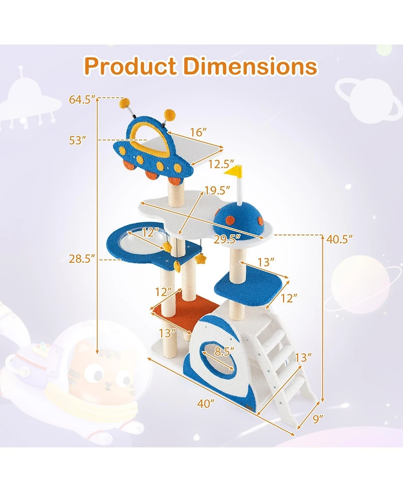 Cozito Cat Tree Space Theme Multi-Level with Sisal Scratch Posts