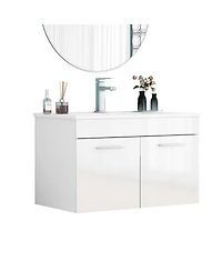 Sillysis Inch Wall Mounted Bathroom Vanity with Ceramic Sink, Soft Close Doors