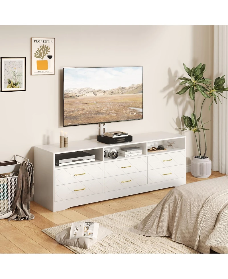gaomon Home 32" to 80" Entertainment Center, Wood Media Console Dresser with 6 Drawers and Adjustable Bracket.