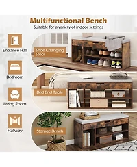 Gouun Padded Shoe Bench with Hidden Storage and 3 Open Shelves