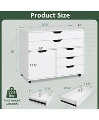 Sugift Modern Vertical 5-Drawer Mobile Chest with Door 5 Casters