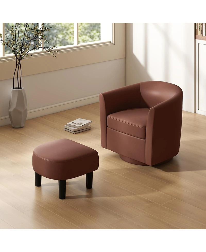 Sugift Modern Club Swivel Accent Chair with Ottoman Footrest Curved Backrest