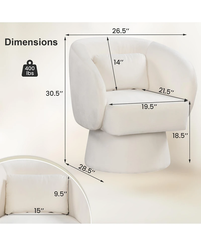 Sugift Swivel Accent Chair Upholstered Barrel Chair with Curved Back and Removable Lumbar Pillow