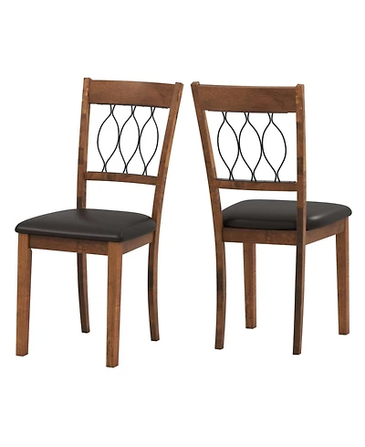 Sugift Set of 2 Dining Chair Fabric/Faux Leather Upholstered with Padded Seat