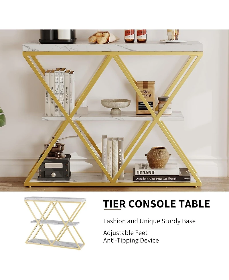 gaomon 39 Inch Metal Frame Entryway Console Table with 3 Tier Storage Shelves