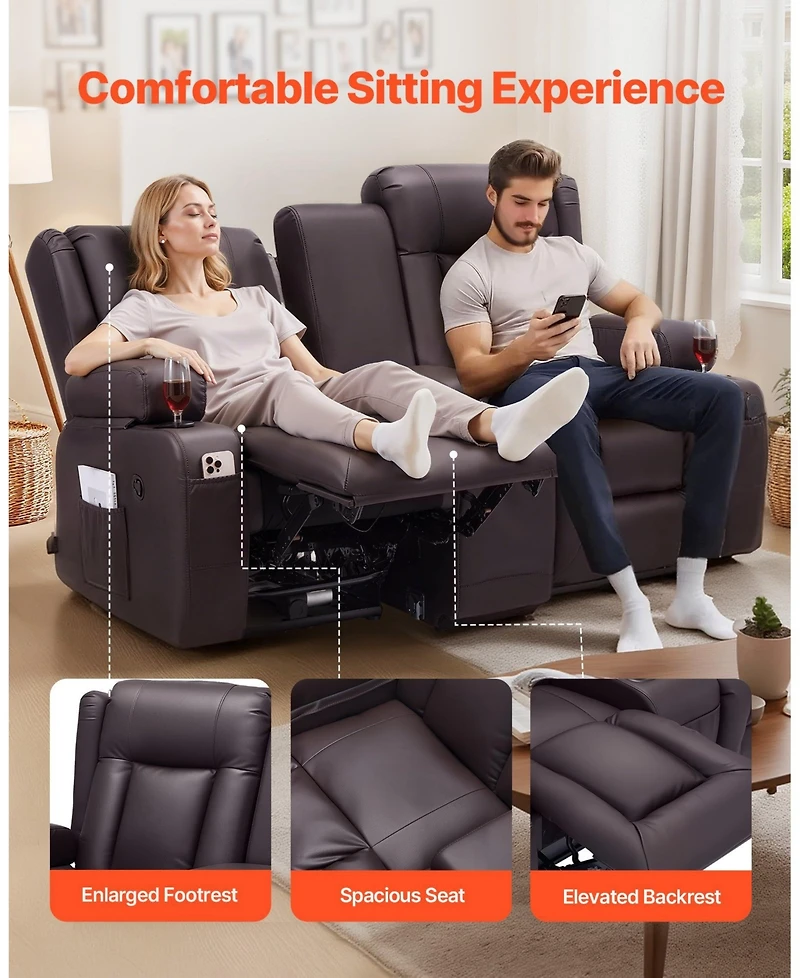 Gouun Faux Leather Manual Reclining Loveseat with Center Console, Usb and Cup Holders