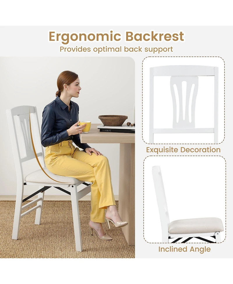Sugift Folding Kitchen Chairs Set of 2 Upholstered Dining Chairs with Comfy Padded Seats