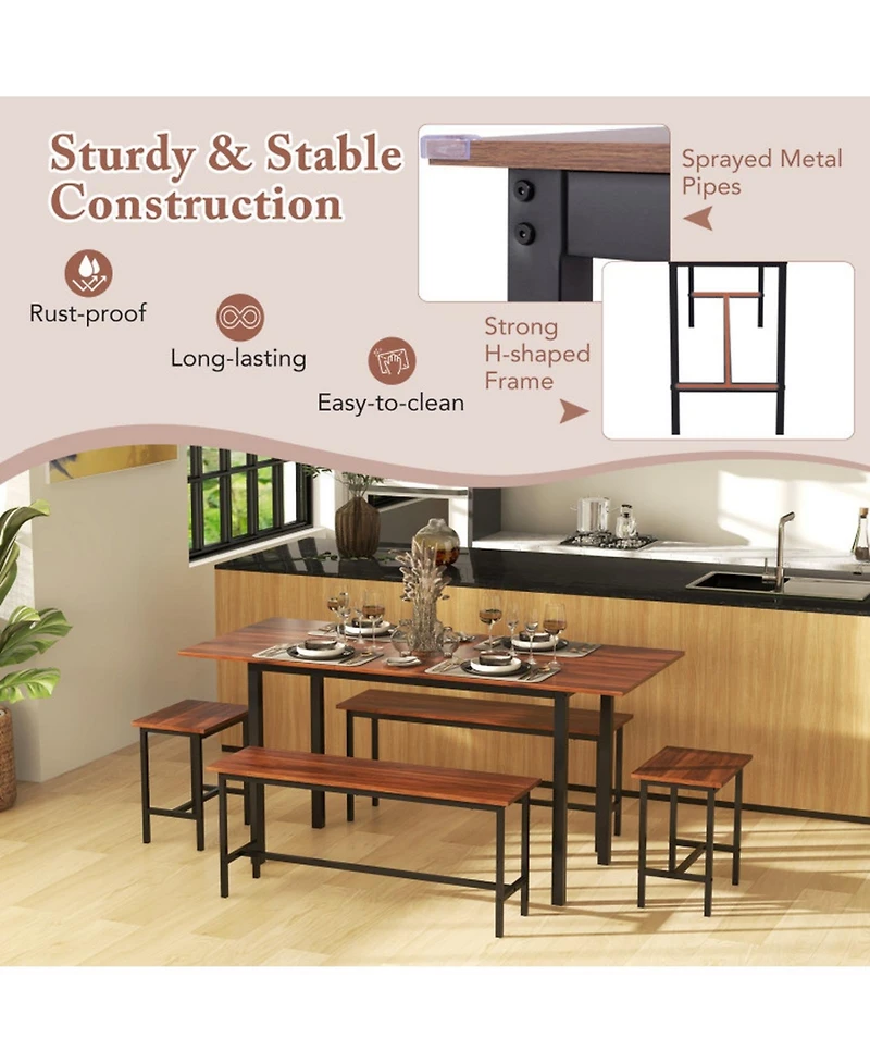 Gouun Extendable 5-Piece Dining Room Set for 4-6 with 2 Benches and 2 Stools