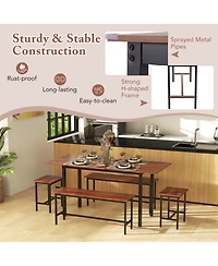 Gouun Extendable 5-Piece Dining Room Set for 4-6 with 2 Benches and 2 Stools