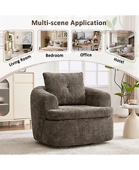 Rainsken Chenille Fabric 360degree(s) Swivel Round Chair, 36.6" Accent Barrel Sofa Chair with Dual-Layer Cushion for Living Room