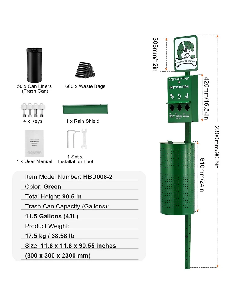 Cozito Dog Waste Station 11.5 Gallon 600 Bags Commercial Outdoor