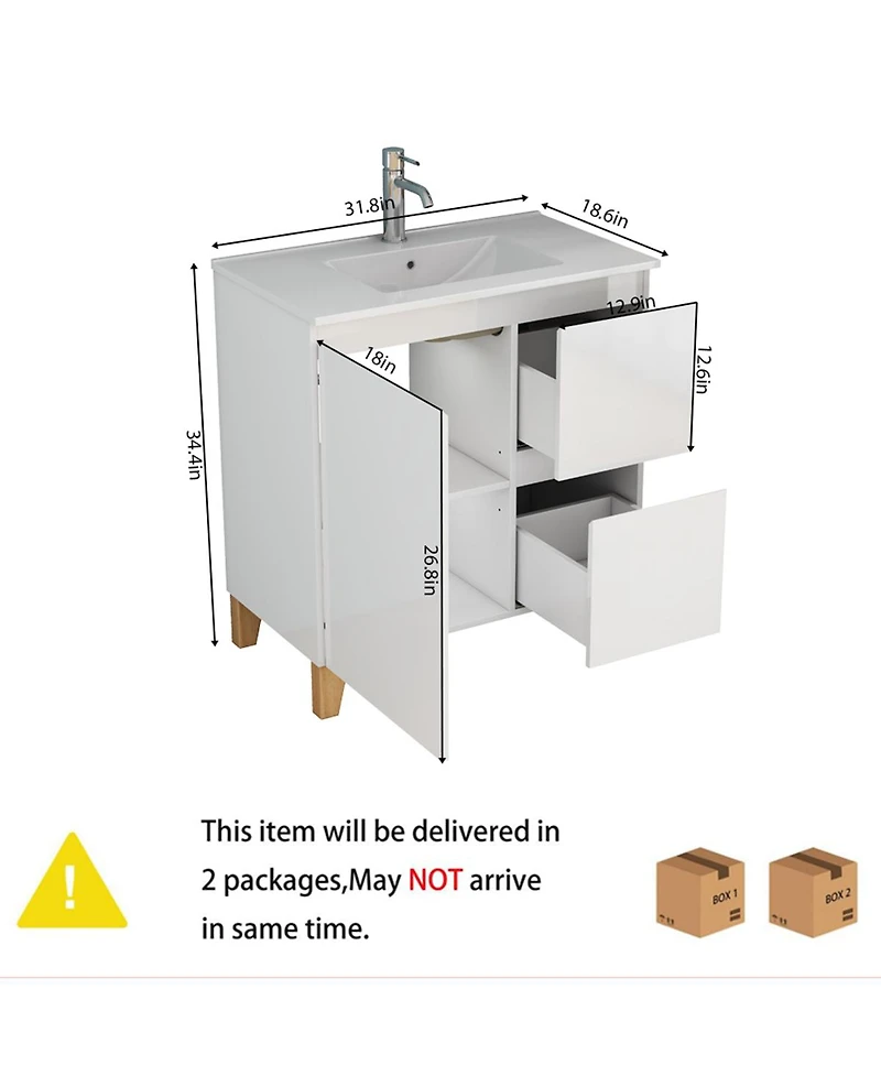 Sillysis Inch Bathroom Vanity with Sink, Glossy Storage Cabinet, Soft Close Drawer