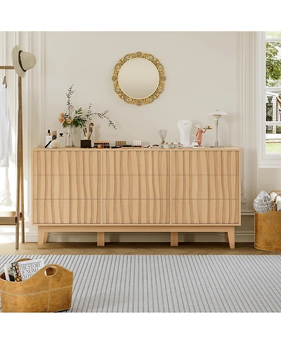 gaomon 9 Drawer Fluted Dresser, Wood Storage Cabinet and Tv Stand for Bedroom, Living Room, Entryway