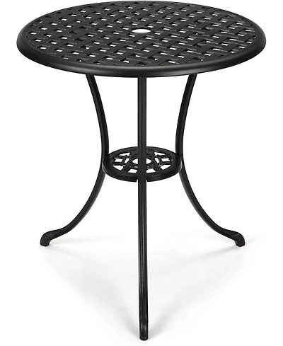 gaomon Patio Bistro Table, 24" Round Outdoor Coffee Table with 2" Umbrella Hole, Cast Aluminum Side Iron Frame