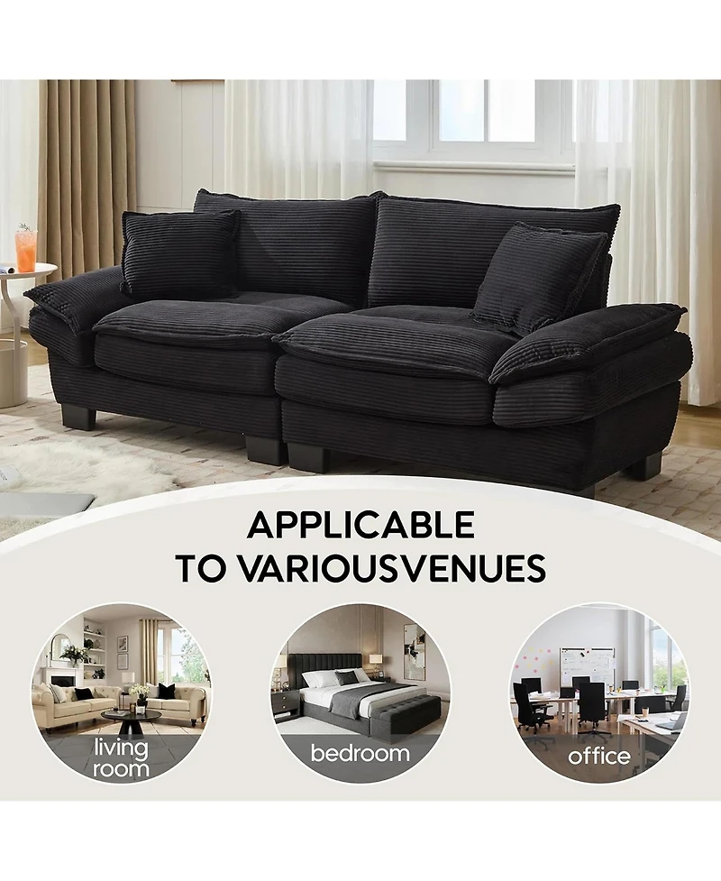 Rainsken Modern Corduroy Loveseat Sofa, Comfy Upholstered Deep Seat Couch with 2 Pillows for Living Room and Home Office