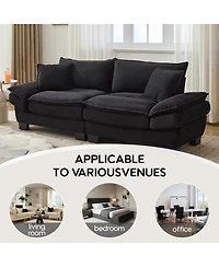 Rainsken Modern Corduroy Loveseat Sofa, Comfy Upholstered Deep Seat Couch with 2 Pillows for Living Room and Home Office