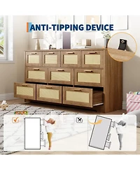 gaomon Modern Farmhouse 10 Drawer Rattan Dresser Storage Chest with Metal Handles.