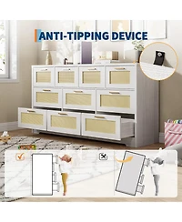 gaomon Modern Farmhouse 10 Drawer Rattan Dresser Storage Chest with Metal Handles.