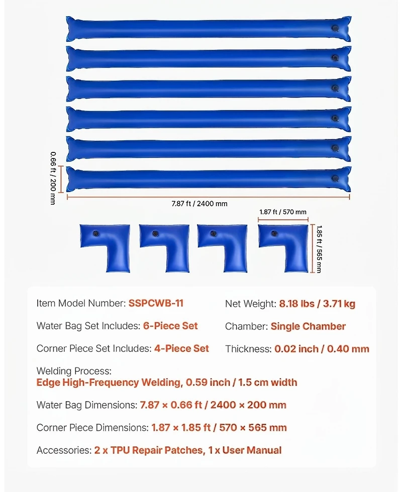 Sugift 6-Pack 8 ft Pool Cover Water Bags Leakproof Pvc for Winter Use