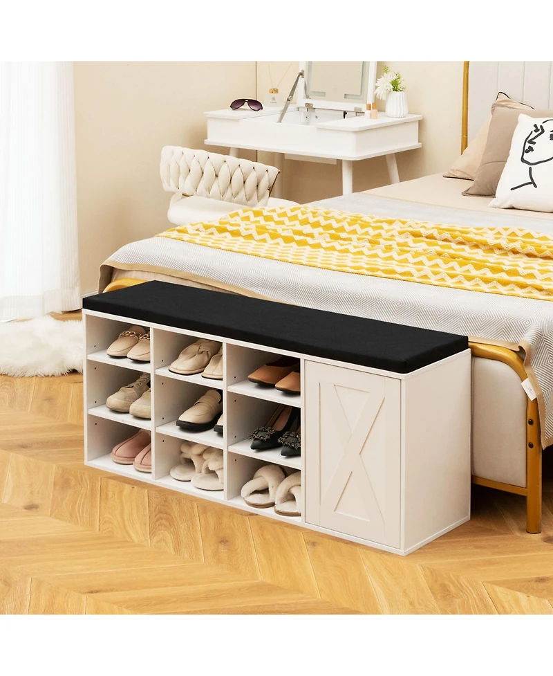 Gouun 9-Cube Shoe Bench with Adjustable Shelves and Removable Cushion