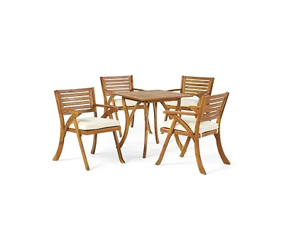 sumyeg Outdoor Hermosa 5 Piece Wood Dining Set With Cushions, Teak Finish With Cream Cushion