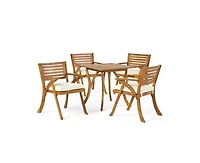 sumyeg Outdoor Hermosa 5 Piece Wood Dining Set With Cushions, Teak Finish With Cream Cushion