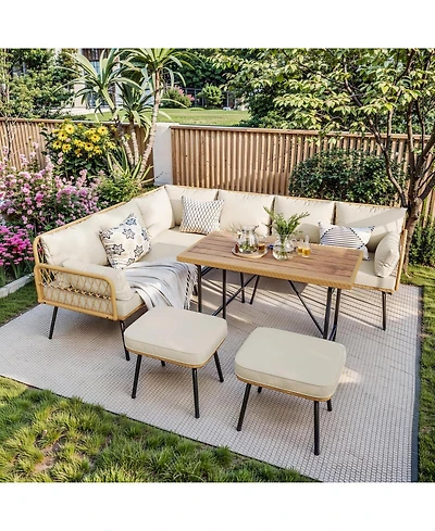 gaomon 6-Piece Patio Conversation Set with L-Shaped Sofa, Ottomans and Table