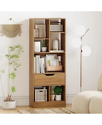 Sugift 51inch Tall Freestanding Bookcase with Drawer 7-Cube Storage Organizer