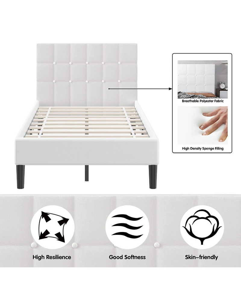 Sugift Platform Bed with Button Tufted Headboard