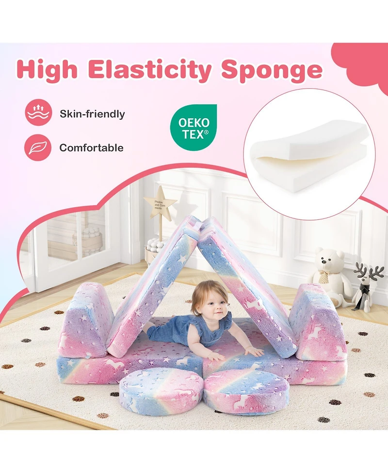 Sugift Modular Kids Play Couch Set Glow in the Dark with Portable Handles