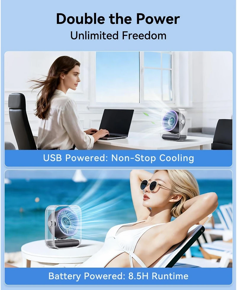 Gnuadz Usb Camping fan Portable Rechargeable 100 Speeds Turbo Quiet Led 3000mAh