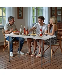 Mecale 4 Ft Fold-in-Half Folding Table with Adjustable Height and Carry Handle