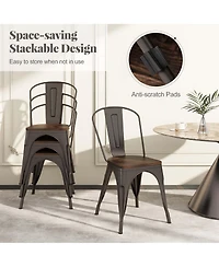 Gymax Tolix Style Metal Dining Chairs Set of 4 with Wood Seat and Removable Backrest