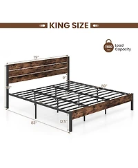 Sugift King Size Bed Frame with High Headboard and Mute Bar