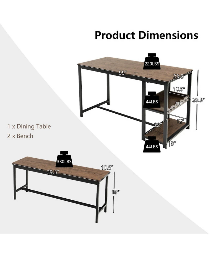 Gouun 3-Piece Dining Table Set with 5-Bottle Wine Rack and Storage Shelf