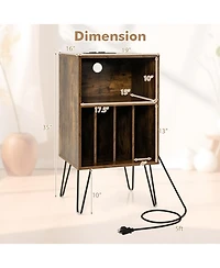 Gouun Record Player Stand Featuring Charging Station and 3-Tier Vinyl Storage