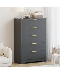 gaomon Bedroom 31.5" Tall Dresser, 5 Drawer Chest of Drawers, Engineered Wood Storage Cabinet with Gold Handles.