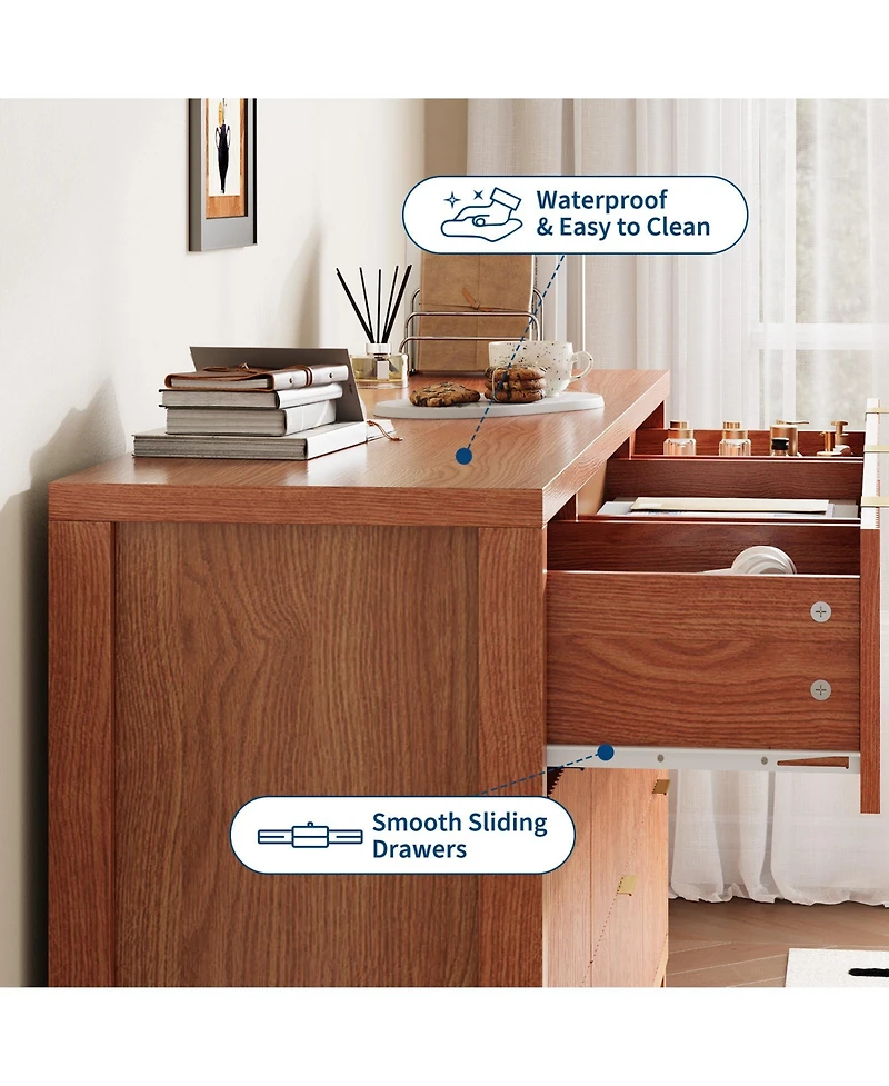 gaomon Farmhouse 9 Drawer Dresser, Fluted Wood Chest of Drawers, Slim Storage Organizer for Bedroom.