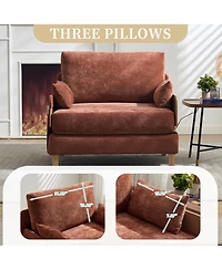 Rainsken Chenille Convertible Sleeper Sofa Bed with 3 Pillows and Side Pocket, Modern Lounge Recliner for Living Room