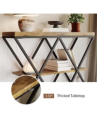 gaomon 39" Narrow Entryway Console Table, 3-Tier Industrial Sofa Table with Storage Shelf & X Metal Frame,