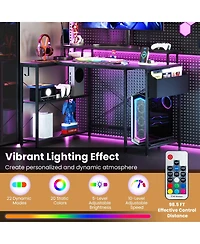 Mecale L-Shaped Gaming Desk with Led Lights and Built-In Power Outlets, Corner Workstation