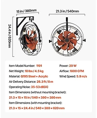 Mecale 21 Inch Wall Mount Fan with Light and Remote 6-Speed Adjustable