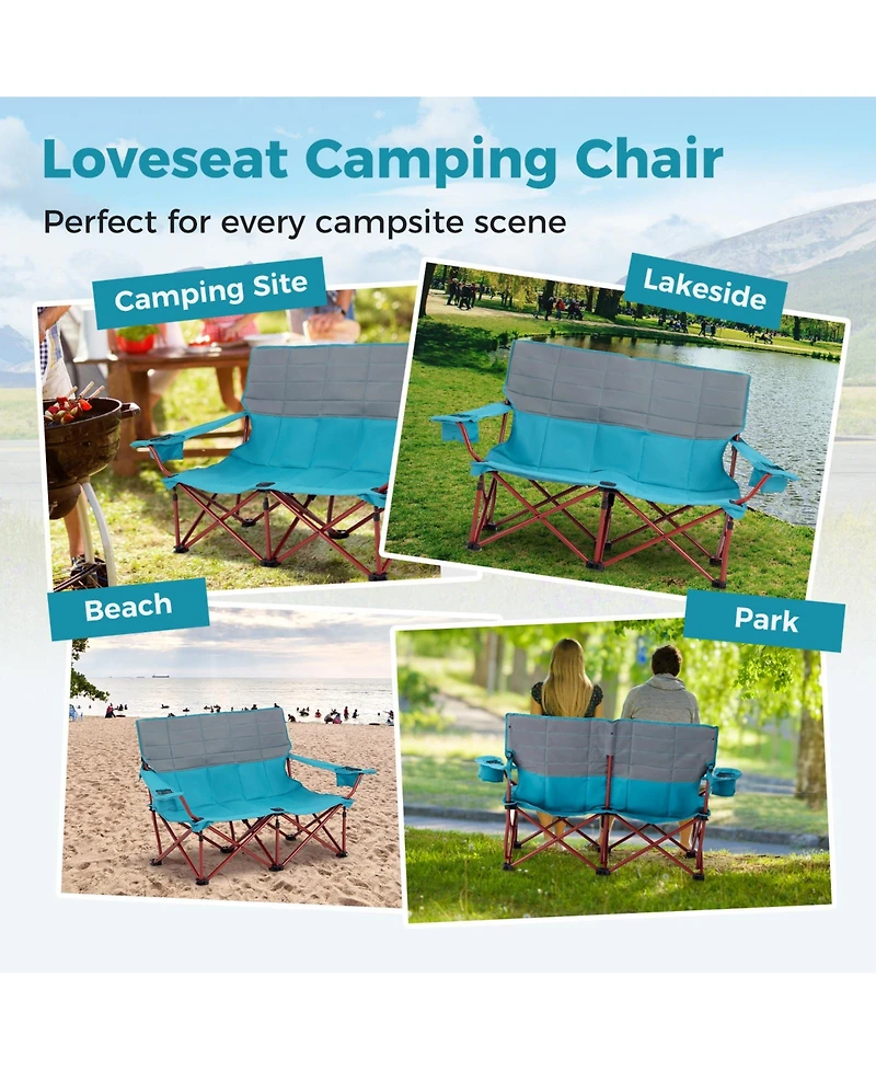 Sugift Oversized Camping Chair Folding Loveseat Camping Couch with Cup Holders & Thick Padding
